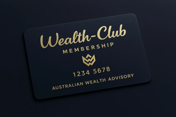 AWA Wealth‑Club black membership card featuring a premium minimalist design with metallic accents, representing exclusive access to ethical wealth education and priority housing pathways.